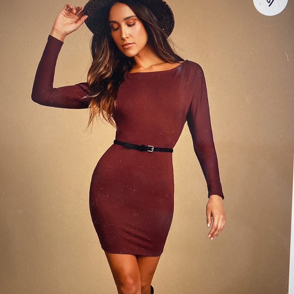 Burgundy Long Sleeve Bodycon Dress